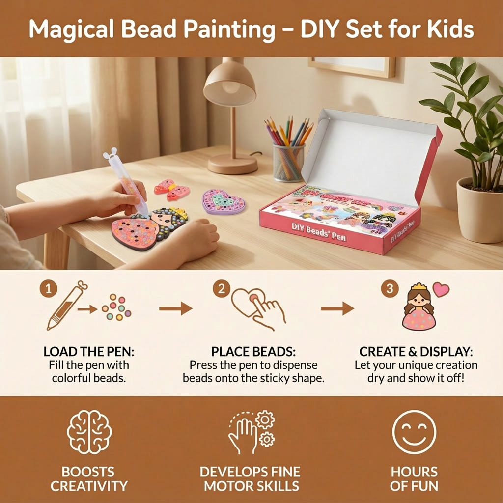 Bead Painting Kit for Kids with Sorted Beads and Picture Templates
