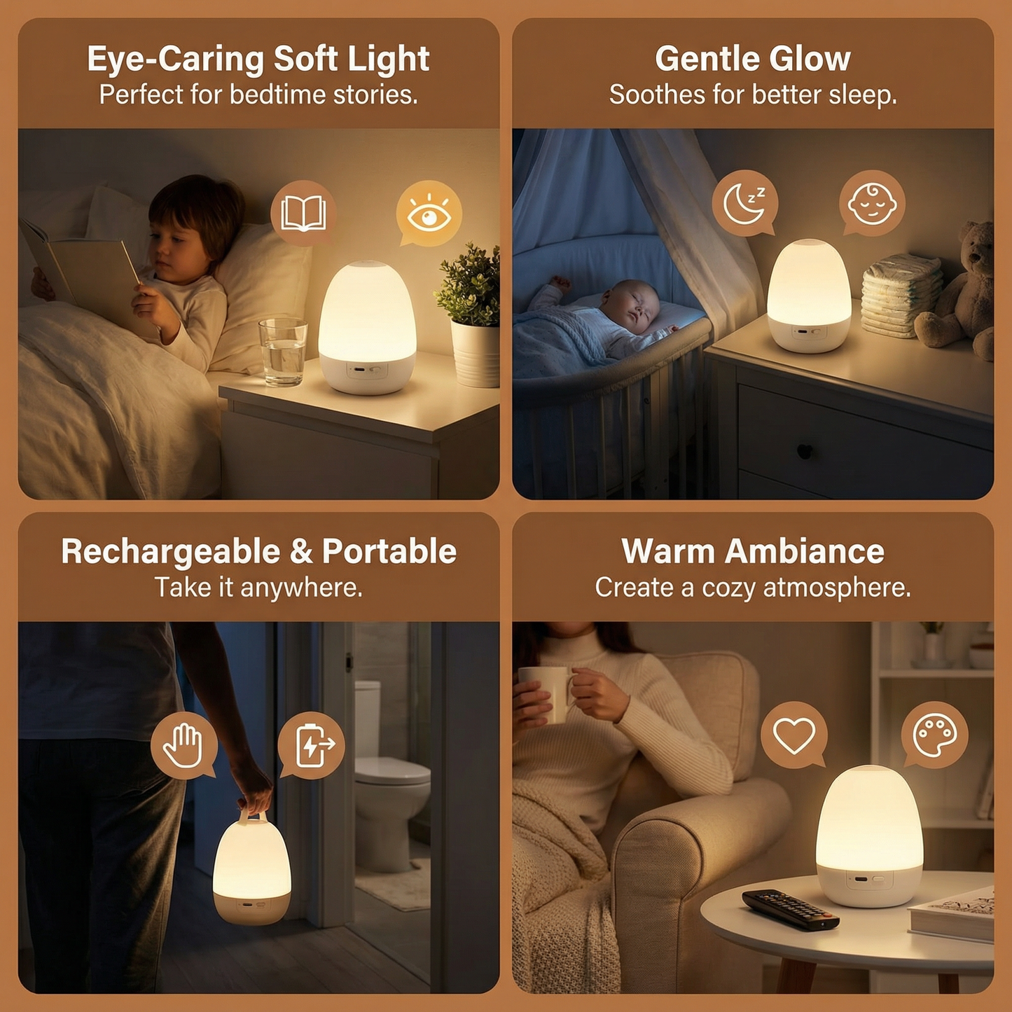 Touch Control LED Night Light with Adjustable Brightness and Silicone Design
