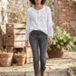 Long Sleeve Crew Neck Shirt with Lace Texture and Relaxed Fit