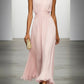 Women's summer style pleated maxi dress, elegant and long, with a beautiful ruched waist for events.