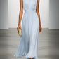 Stylish pleated party maxi dress with a comfortable ruched waist, perfect for evening and formal occasions.