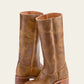 Elegant women's mid-calf block heel boots with a closed toe, ideal for winter outfits.