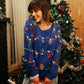 Womens Blue Christmas Lights Sweater with Colorful Bulb Design for Holiday Parties