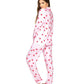 Womens Pink Santa Print Lapel Pajama Set for Christmas