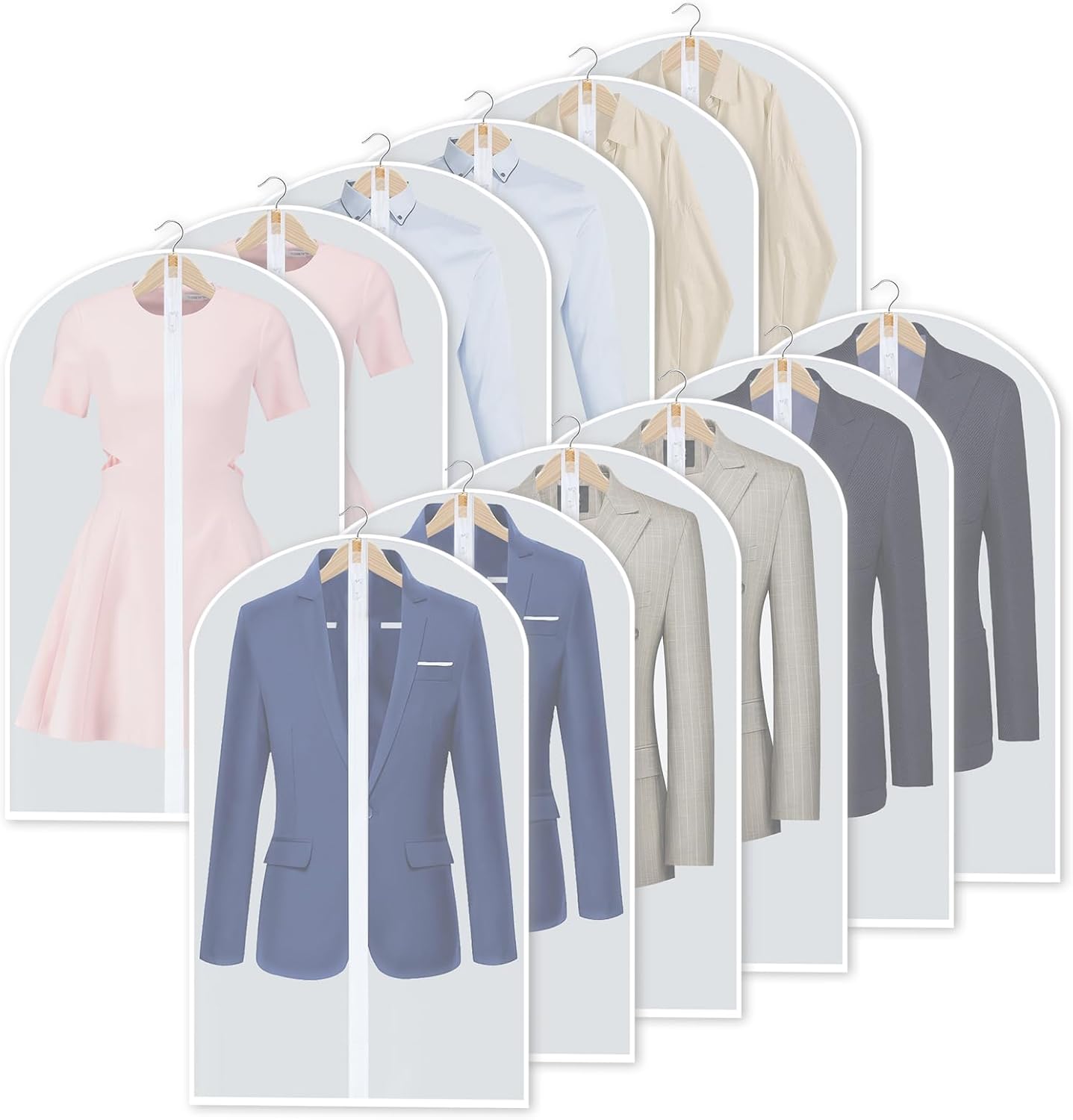 Hanging Garment Covers 24-Pack with Full Length Zipper and Anti-Dust Design, 3 Sizes