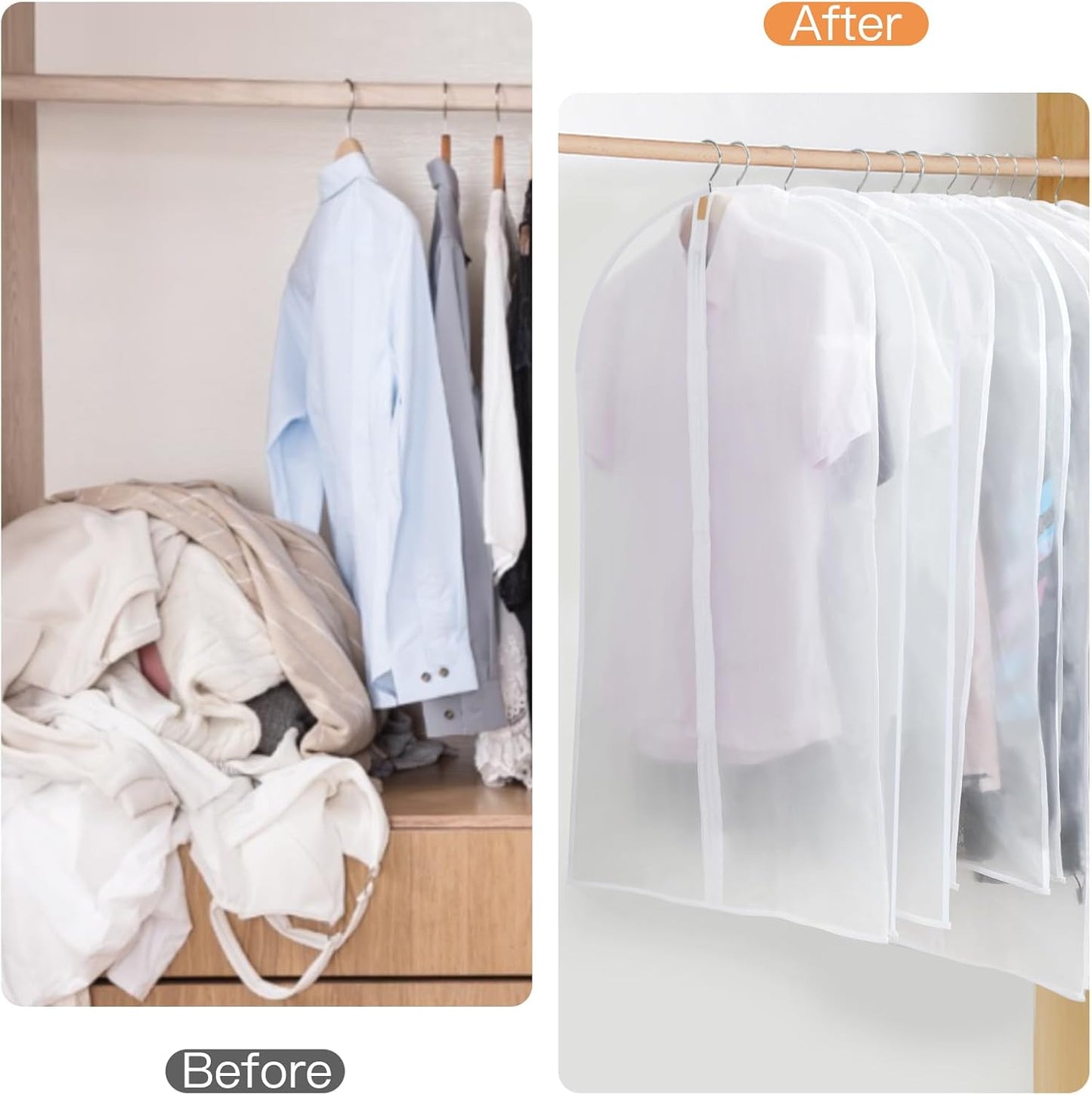 Hanging Garment Covers 24-Pack with Full Length Zipper and Anti-Dust Design, 3 Sizes