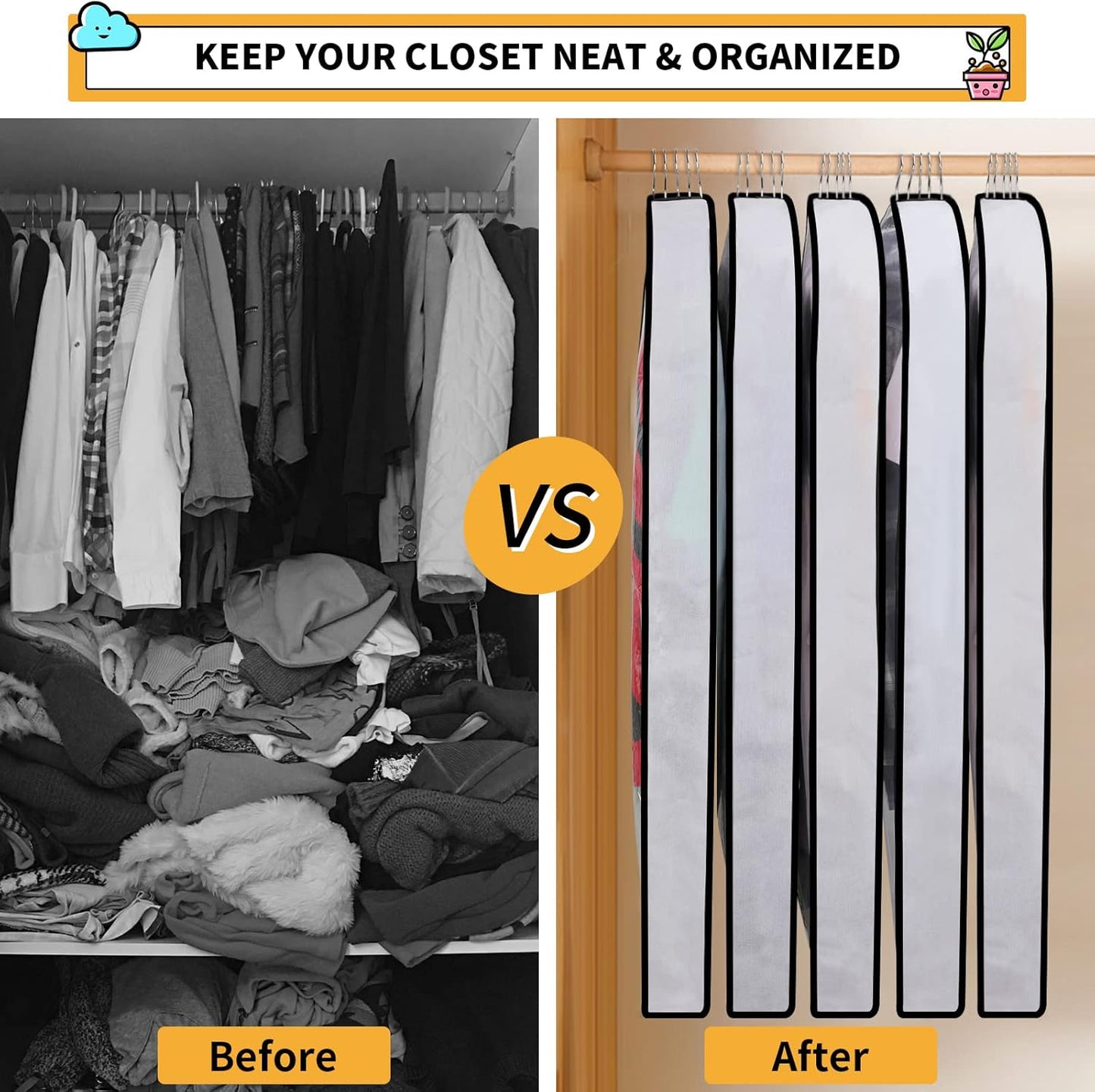 Hanging Garment Covers 24-Pack with Full Length Zipper and Anti-Dust Design, 3 Sizes