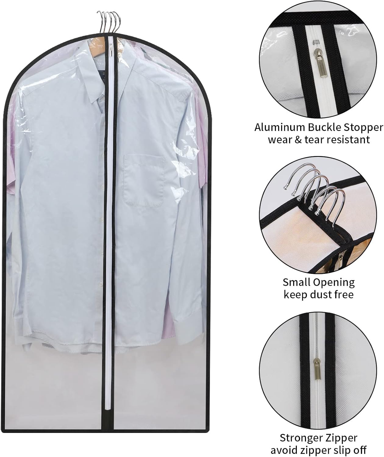 Hanging Garment Covers 24-Pack with Full Length Zipper and Anti-Dust Design, 3 Sizes